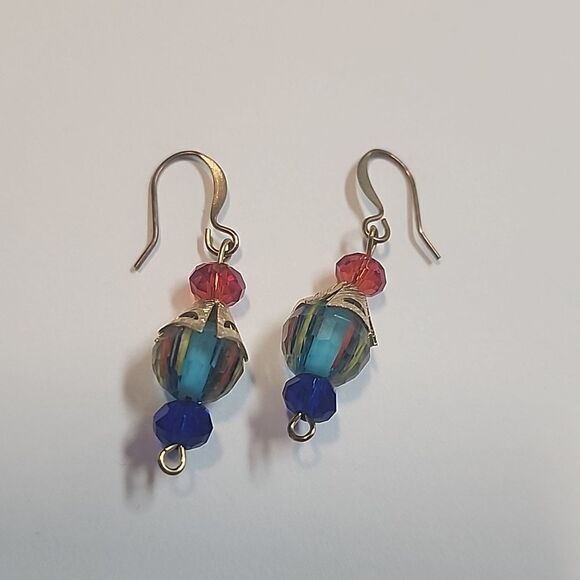 Multicolor Crystal Earrings with Gold Tone  Metal - Picture 1 of 2